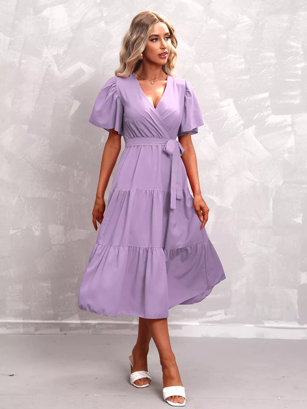 Flutter Sleeve Tiered Midi Dress, image 16