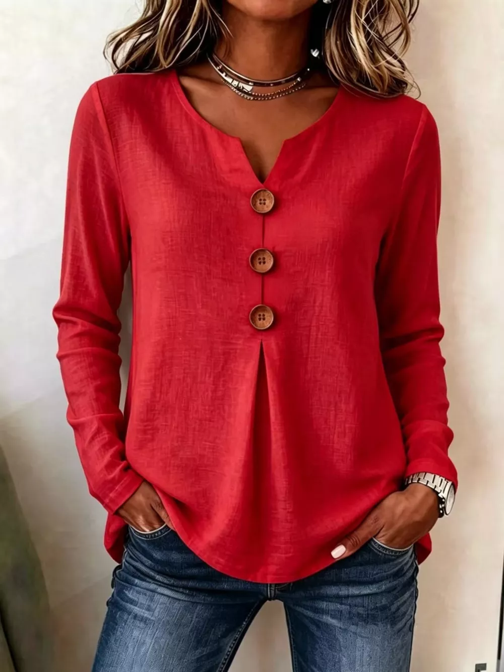 Full Size Decorative Button Long Sleeve Blouse Plus Size, image 11