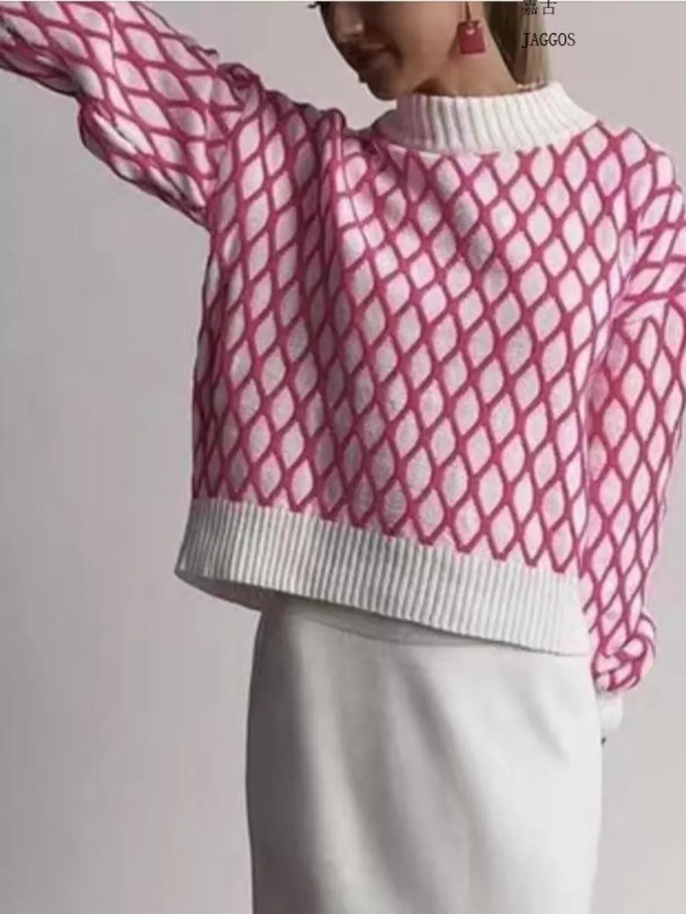 Geometric Pattern Turtleneck Sweater, image 6