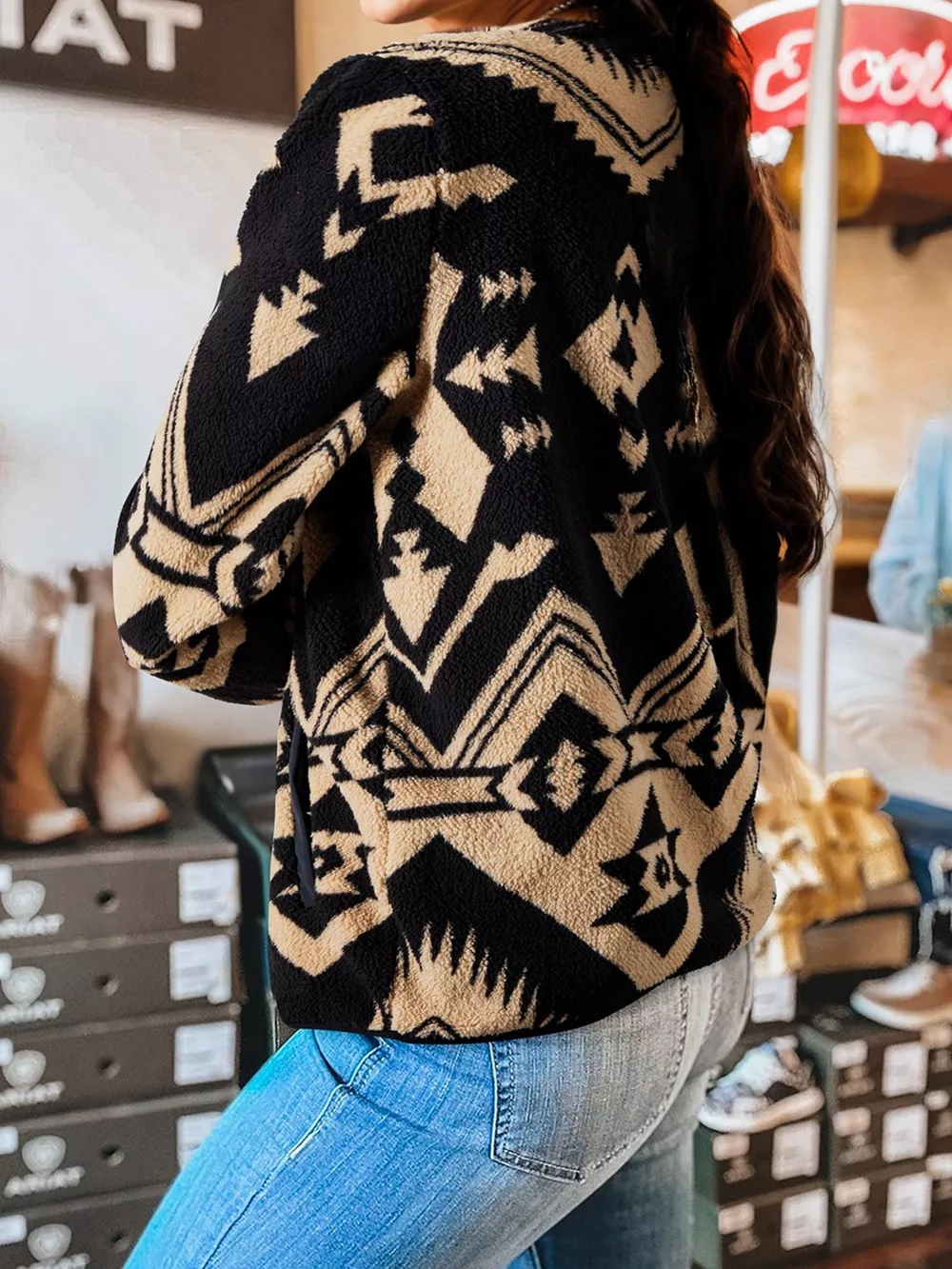 Western Aztec Half Zip Plush Sweatshirt, image 6