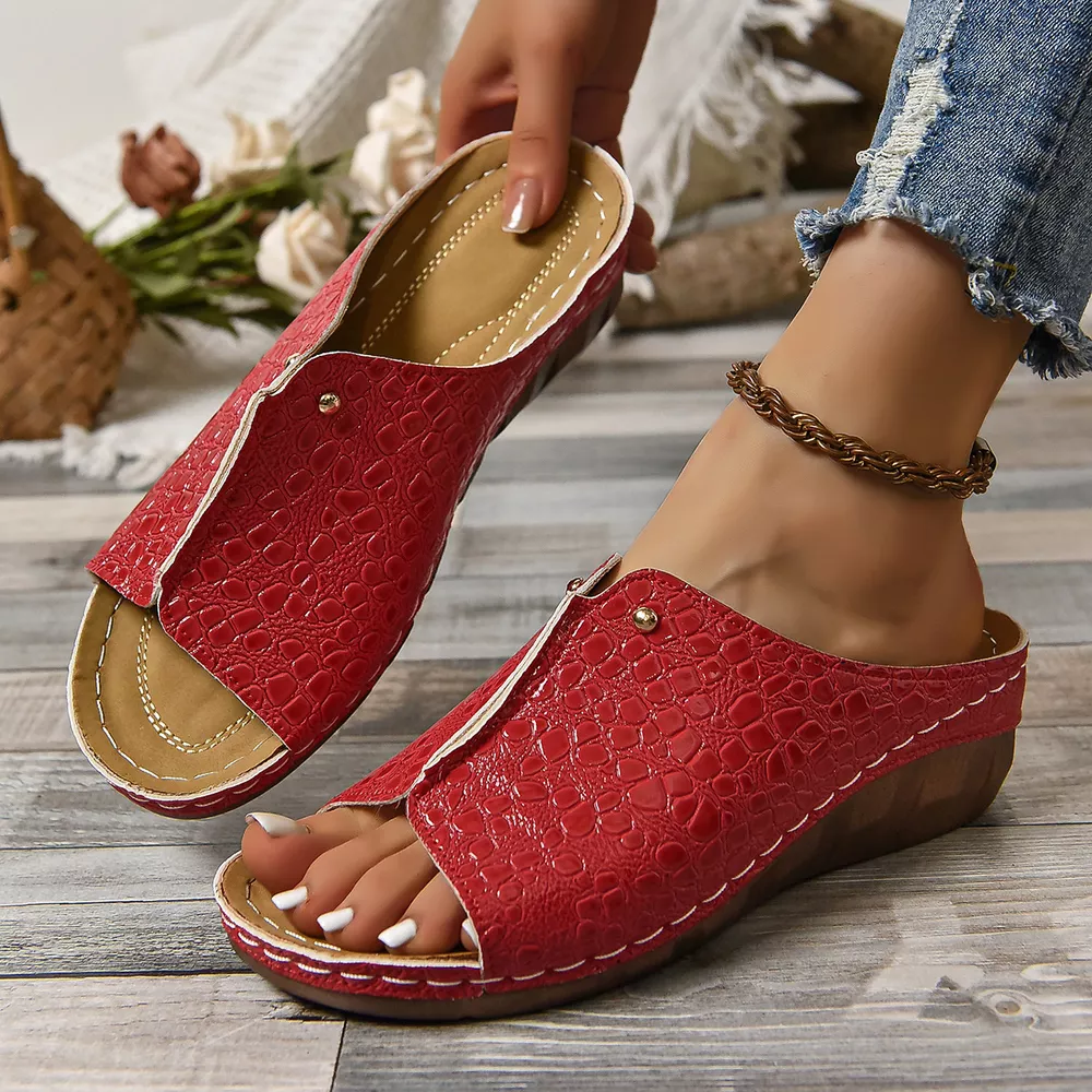 Crocodile-Embossed Wedge Sandals, image 9