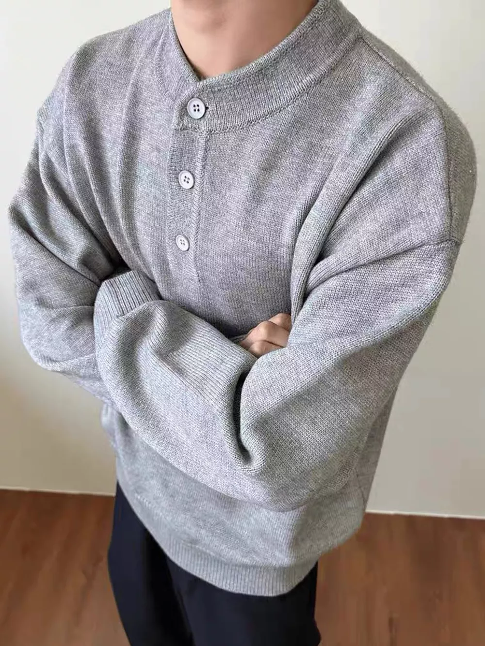 Men's Button Detail Drop Shoulder Sweater, image 3