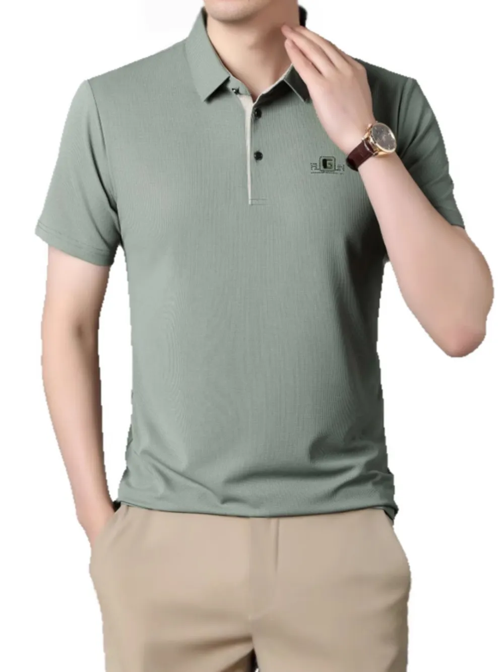 Men's Plus Size Button Detail Short Sleeve Polo, image 2