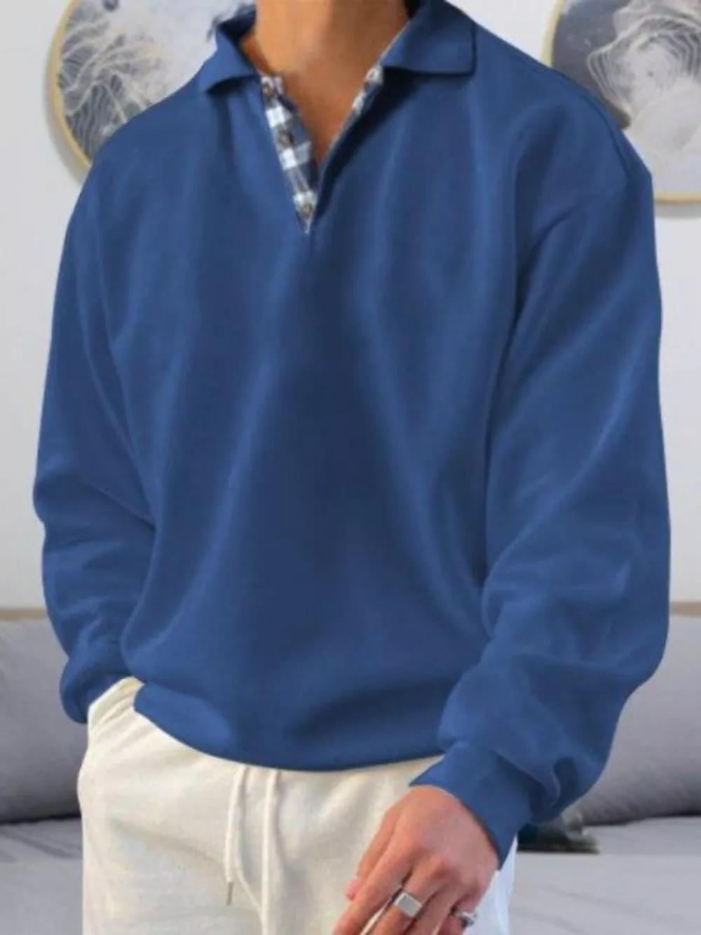 Men's Plus Size Casual Polo Collar Long Sleeve Top, image 6
