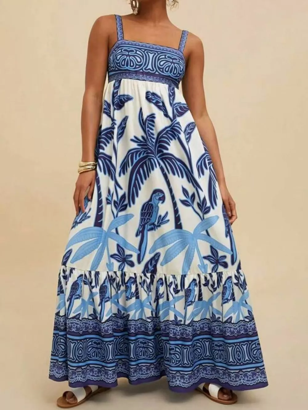 Printed Square Neck Maxi Dress, image 6