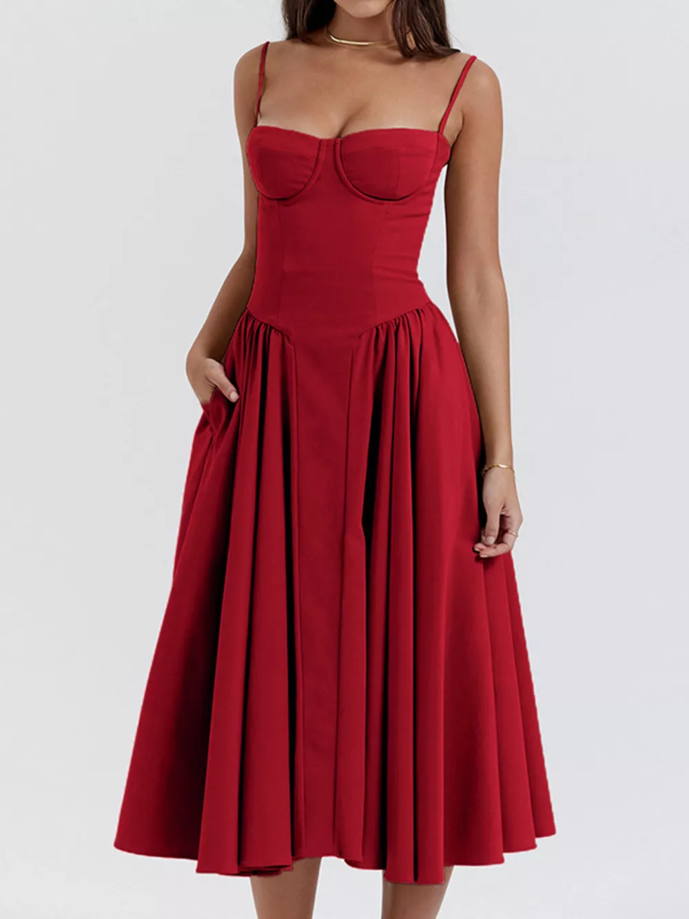 Sweetheart Neck Spaghetti Strap Midi Dress, image 5