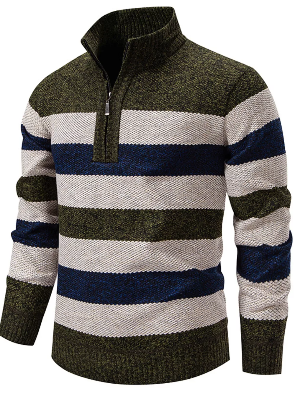 Men's Plus Size Striped Quarter-Zip Sweater, image 5