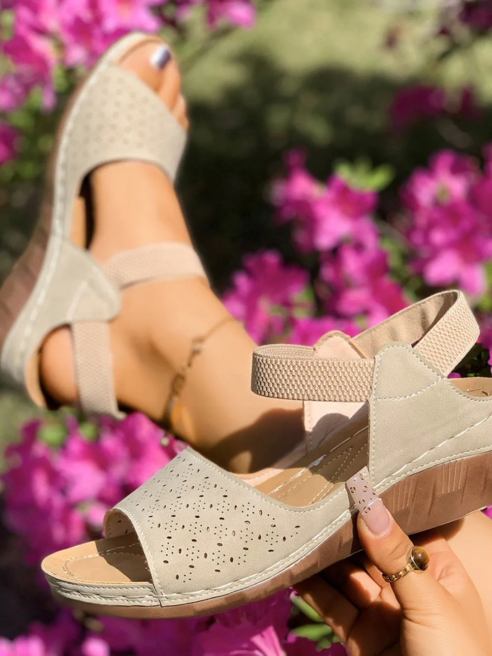 Wedge Open Toe Sandals with Ankle Strap, image 4