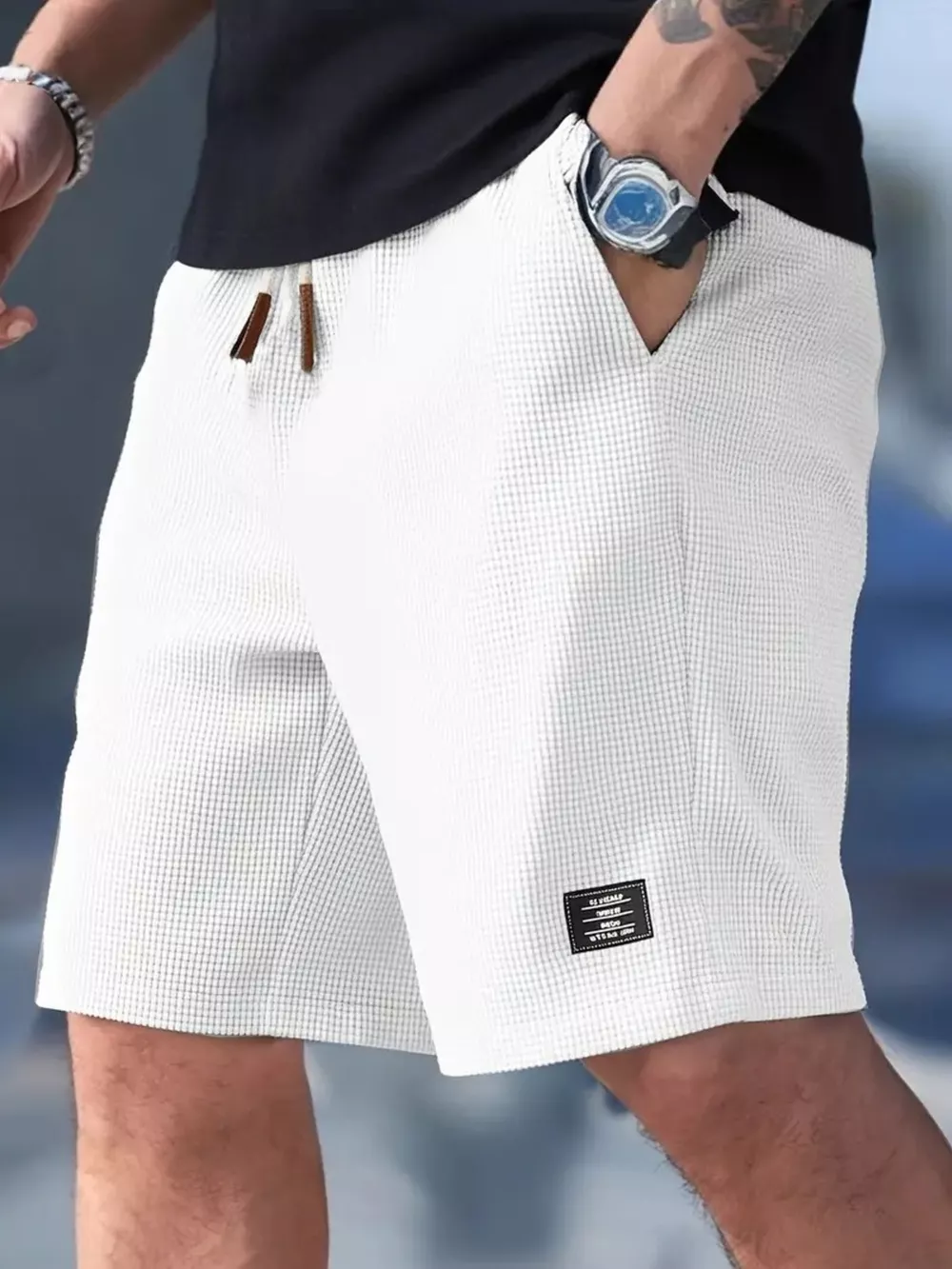 Men's Full Size Waffle Knit Drawstring Casual Shorts Plus Size, image 2