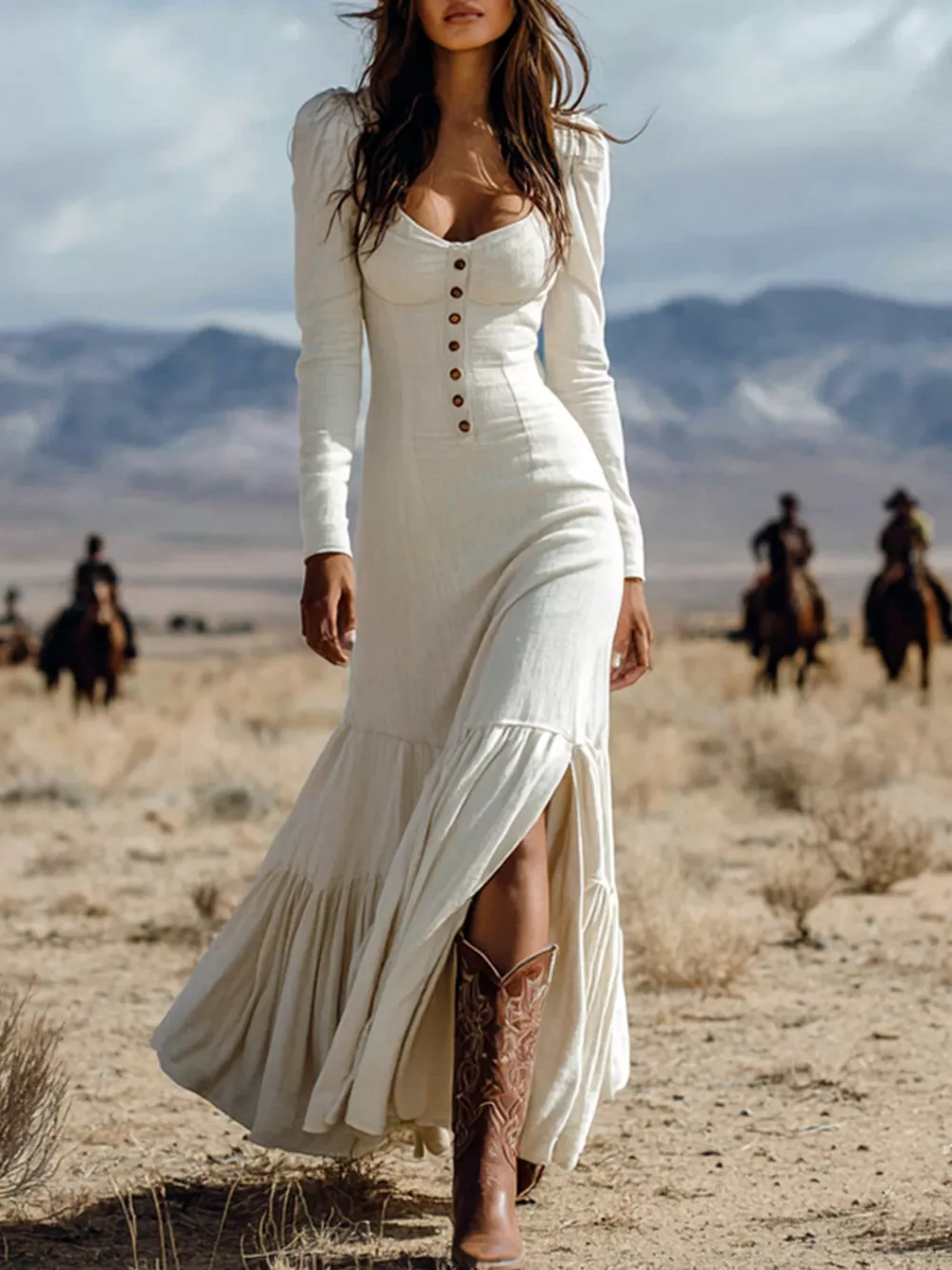 Slit Long Sleeve Tiered Maxi Dress, image 6