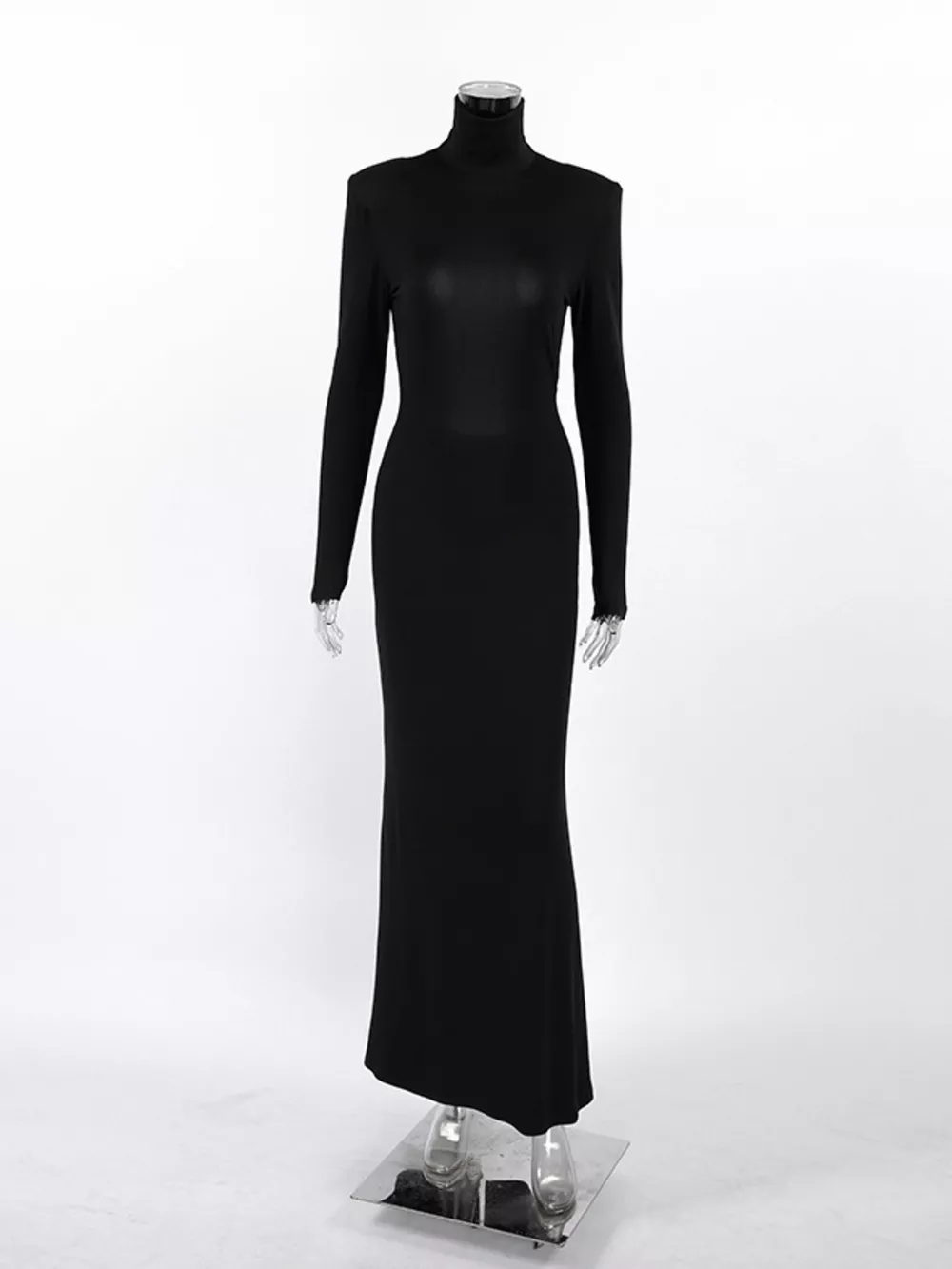Backless Turtleneck Long Sleeve Bodycon Maxi Dress, image 8