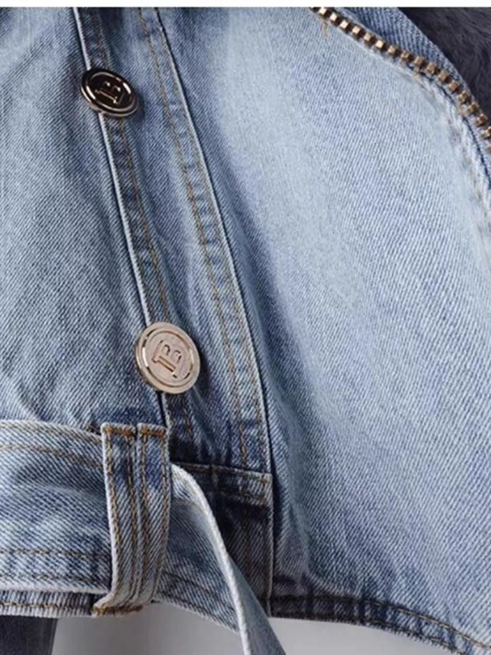 Full Size Faux Fur Collar Denim Jacket Plus Size, image 6