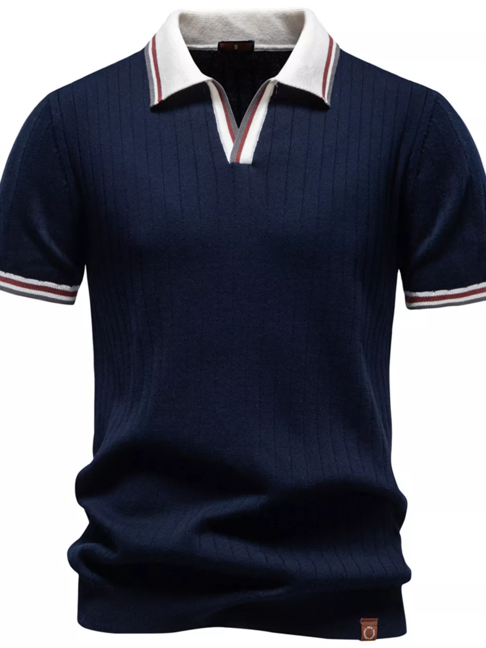 Men's Classic Ribbed Knit Short Sleeve Polo, image 4