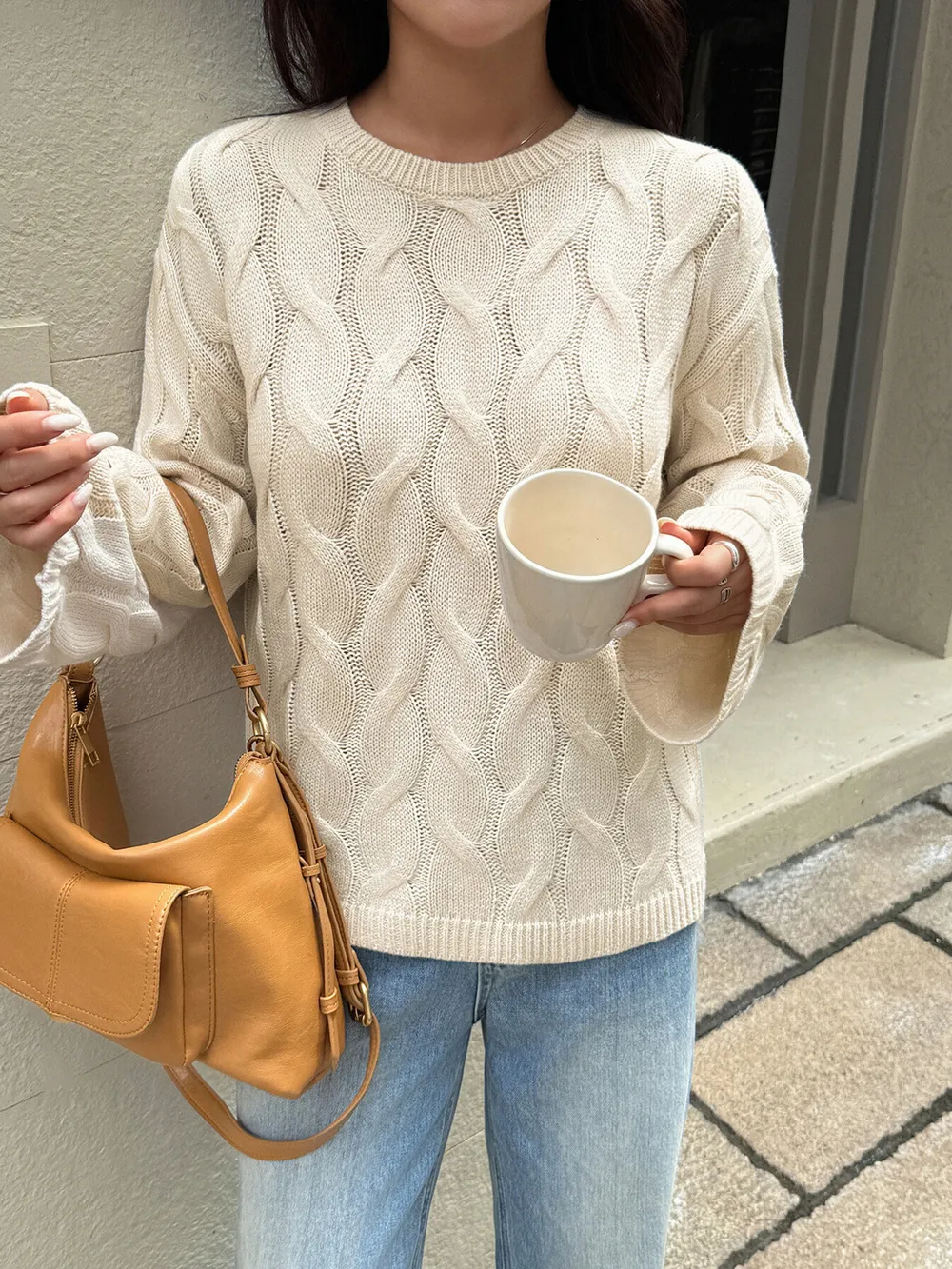 Cable Knit Long Sleeve Sweater, image 3