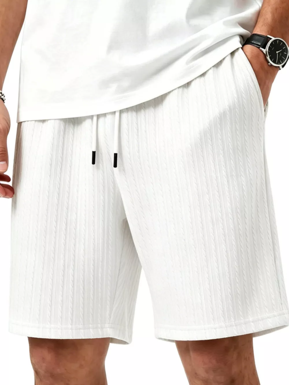 Men's Full Size Casual Texture Drawstring Shorts Plus Size, image 3