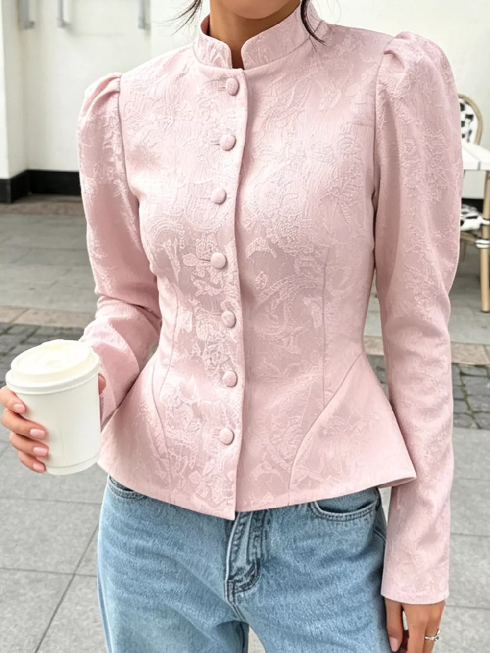 Jacquard Peplum Puff Sleeve Outerwear, image 14