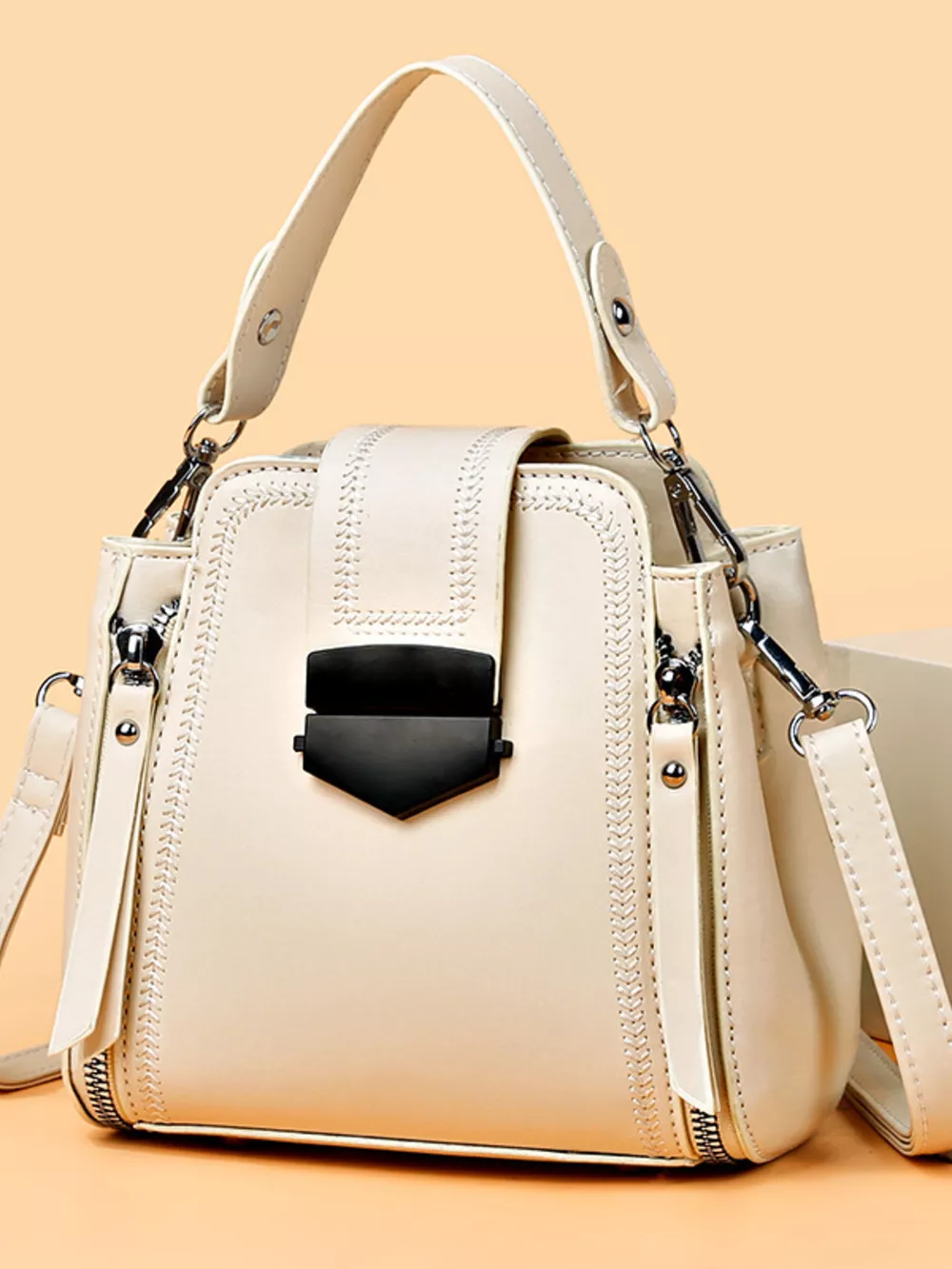 Leather Bucket Crossbody Bag, image 10