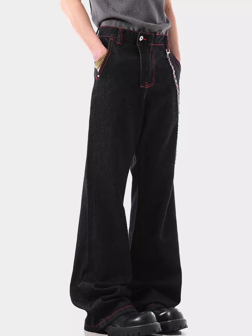 Men's Wide Leg Wash Jeans, image 3