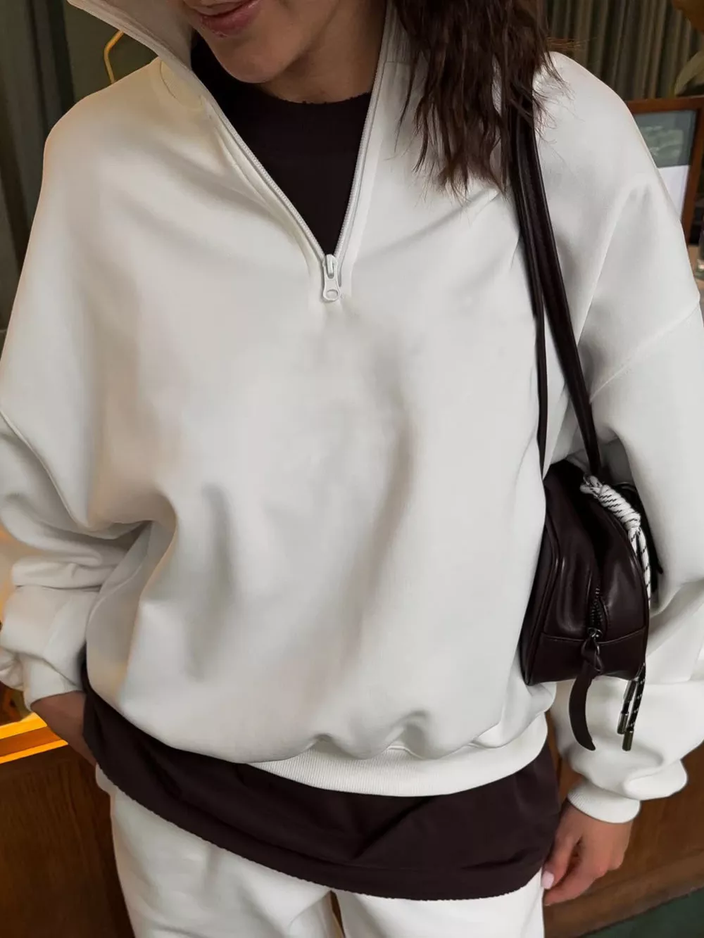 Quarter-Zip Top and Wide-Leg Sweatpants Set, image 9