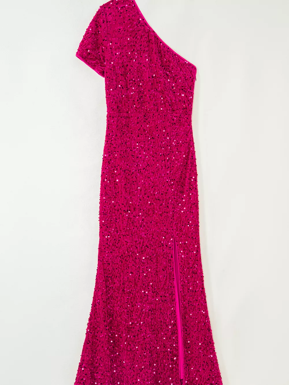 Sequin One-Shoulder Dress with High Slit, image 3