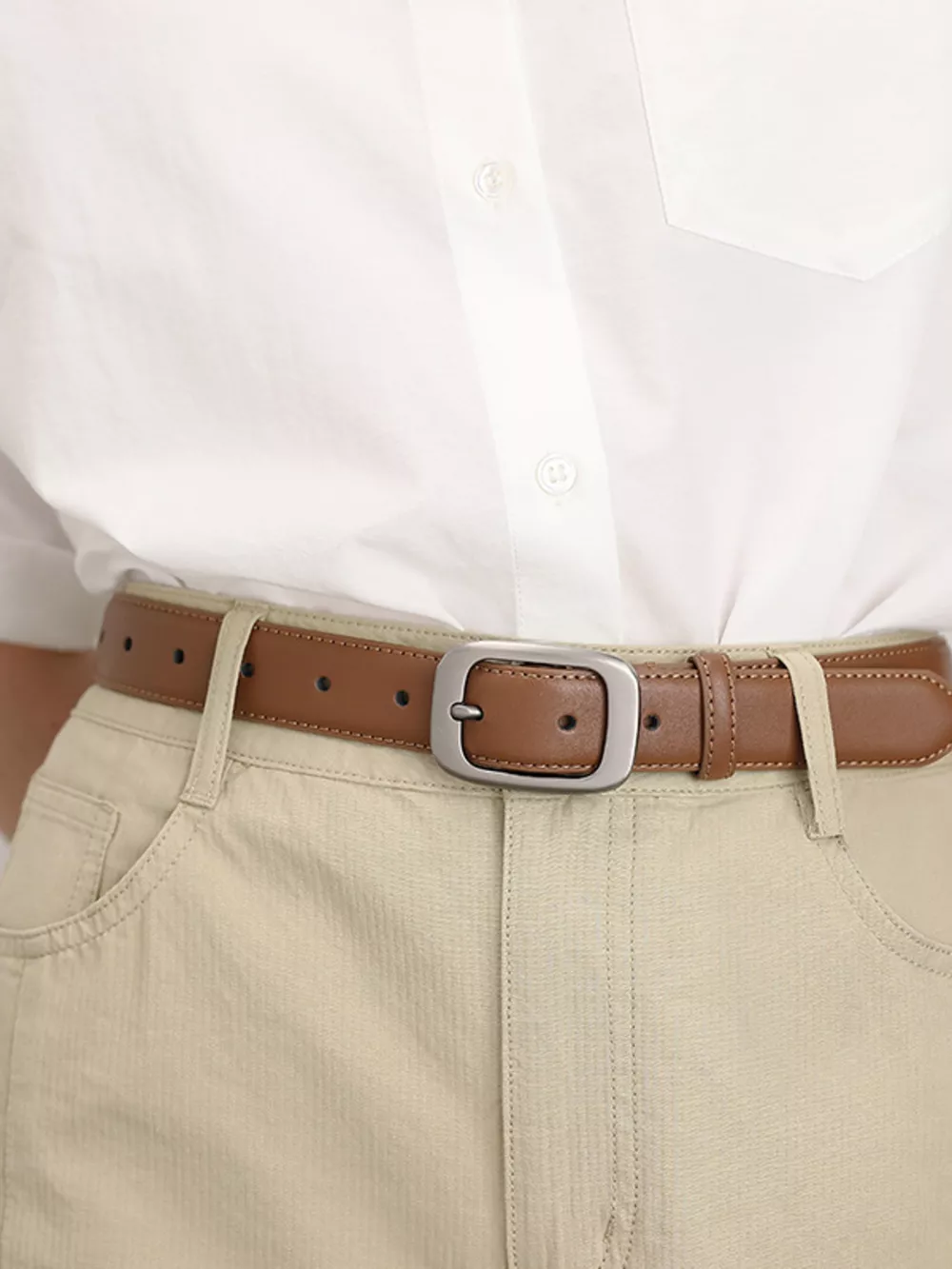 Classic Leather Belt with Silver Buckle, image 3