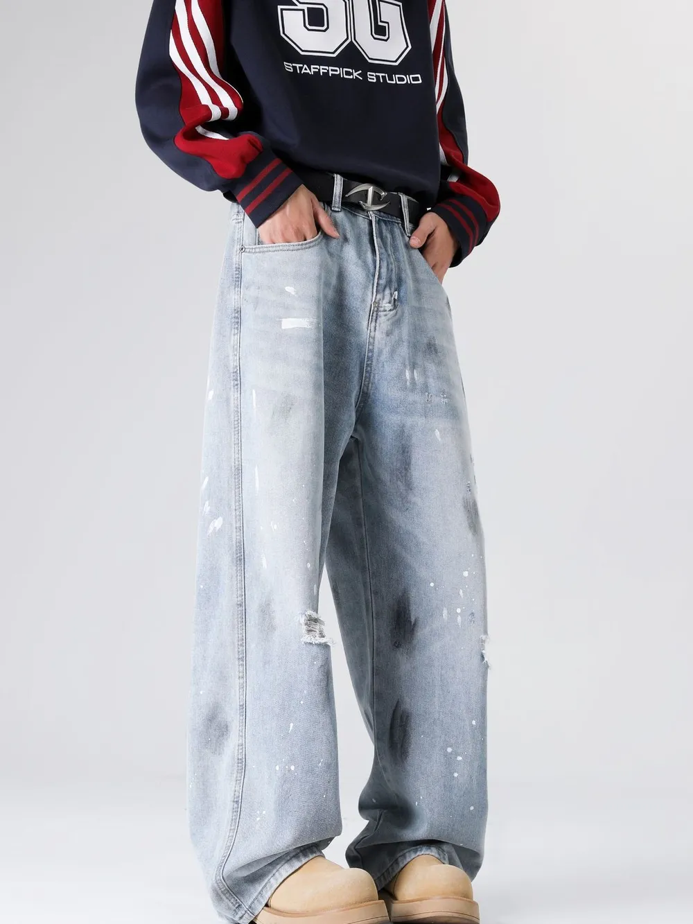 Men's Full Size Distressed Wide Leg Jeans Plus Size, image 2