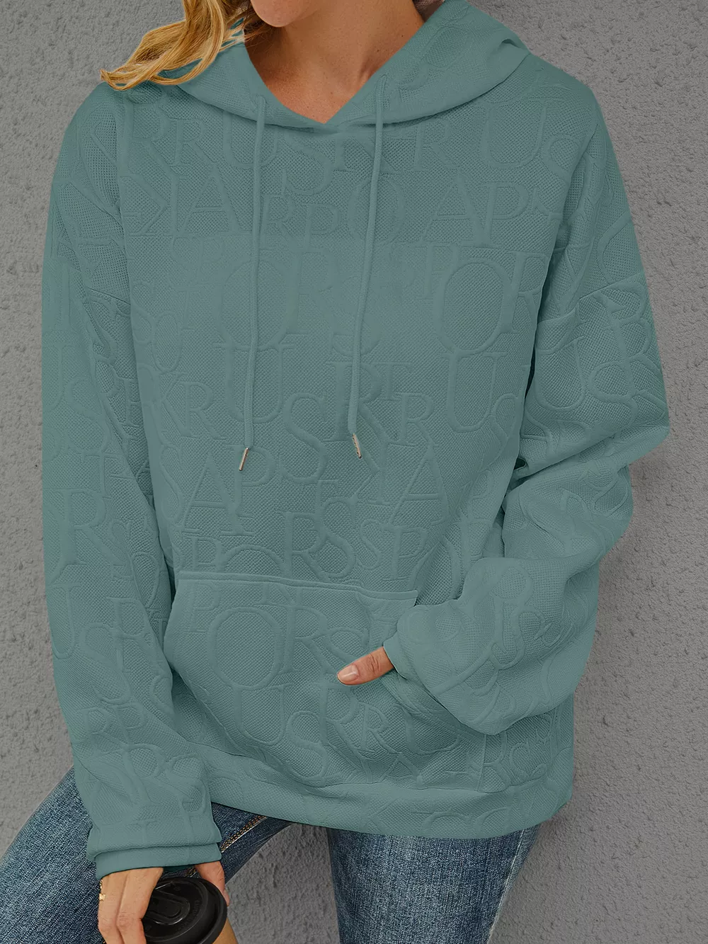 Full Size Embossed Lettering Casual Hoodie Plus Size, image 22