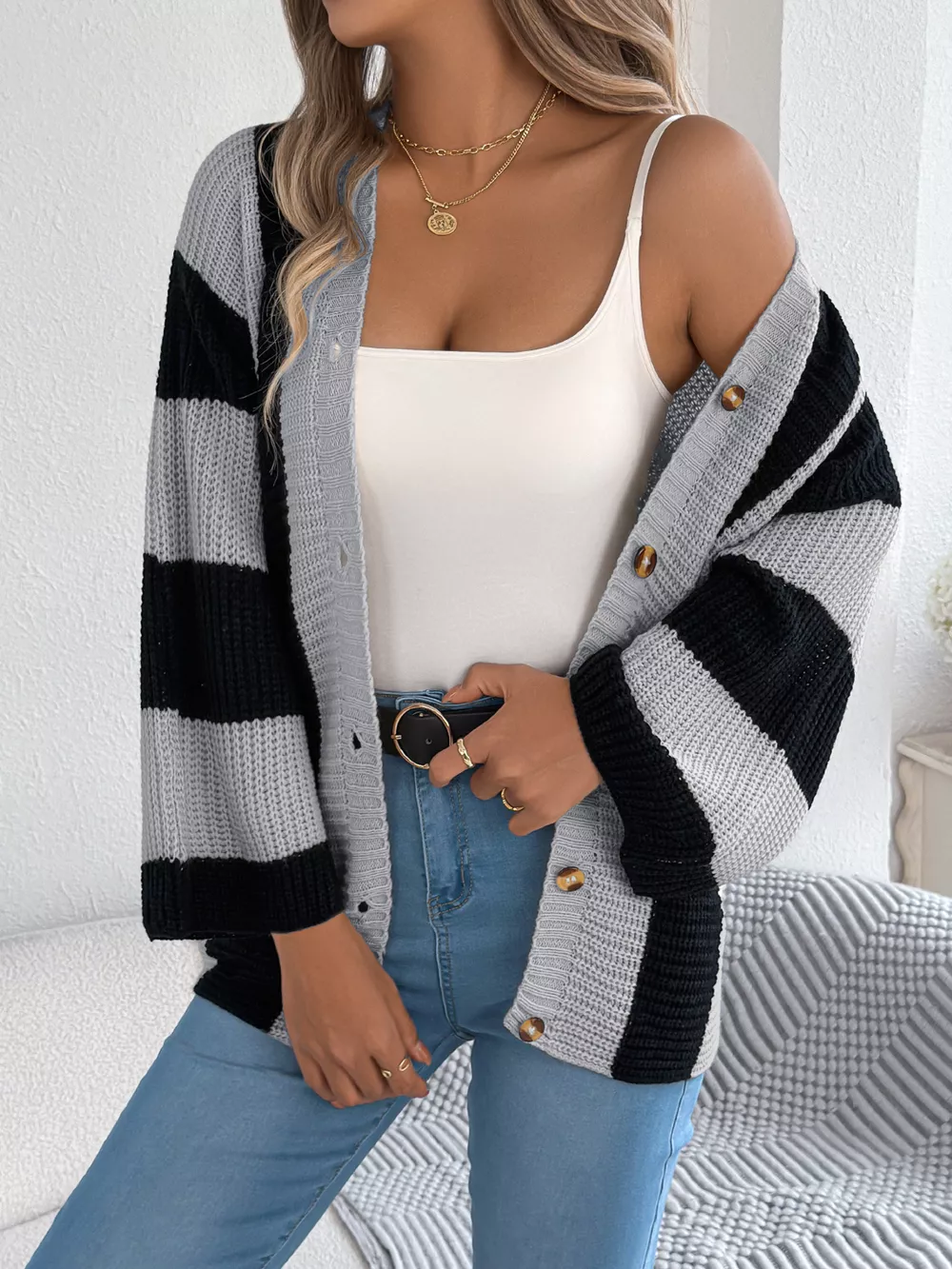 Color Block Button-Up Cardigan, image 10