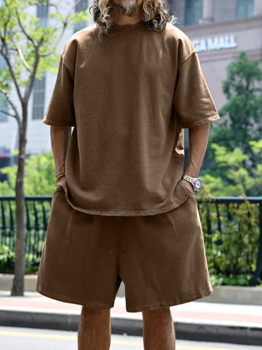 Men's Full Size Round Neck Short Sleeve Top and Shorts Set Plus Size, image 10