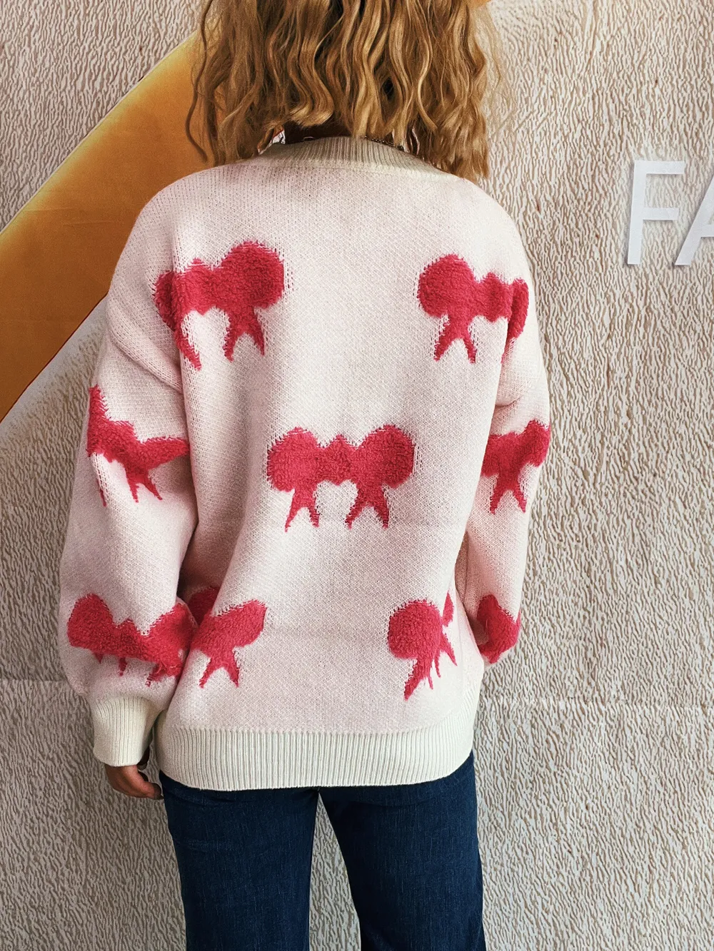 Bow Pattern Round Neck Sweater, image 7
