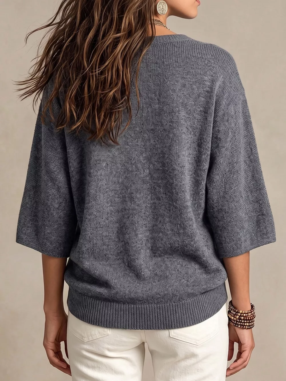 Round Neck 3/4 Sleeve Knit Top, image 5