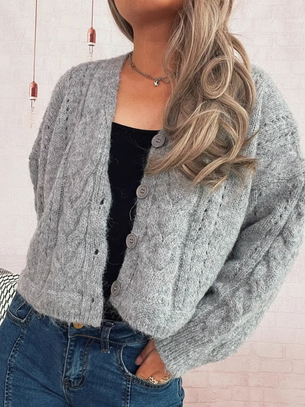 Cable Knit Button-Up Cardigan, image 5