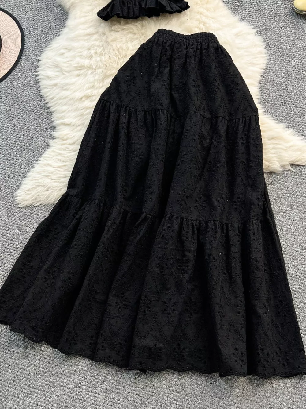 Smocked Crop Top and Hollow-Out Skirt Set, image 12