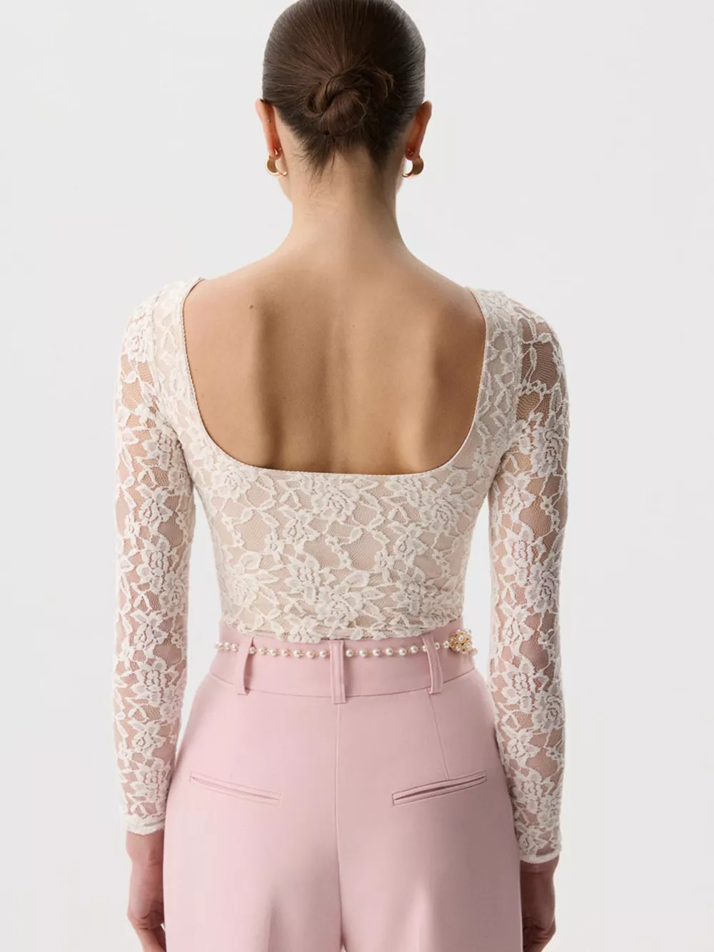 Lace Round Neck Long Sleeve Top, image 14