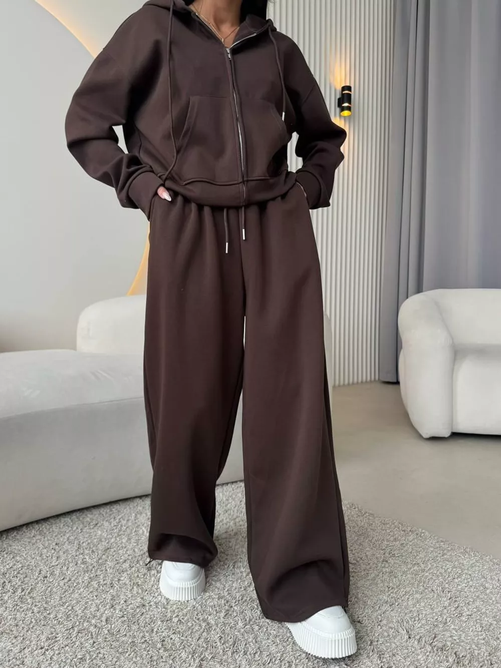 Zip-Up Hoodie and Wide-Leg Pants Set, image 23