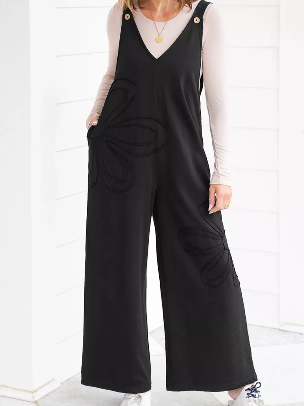 V-Neck Wide Leg Jumpsuit, image 3