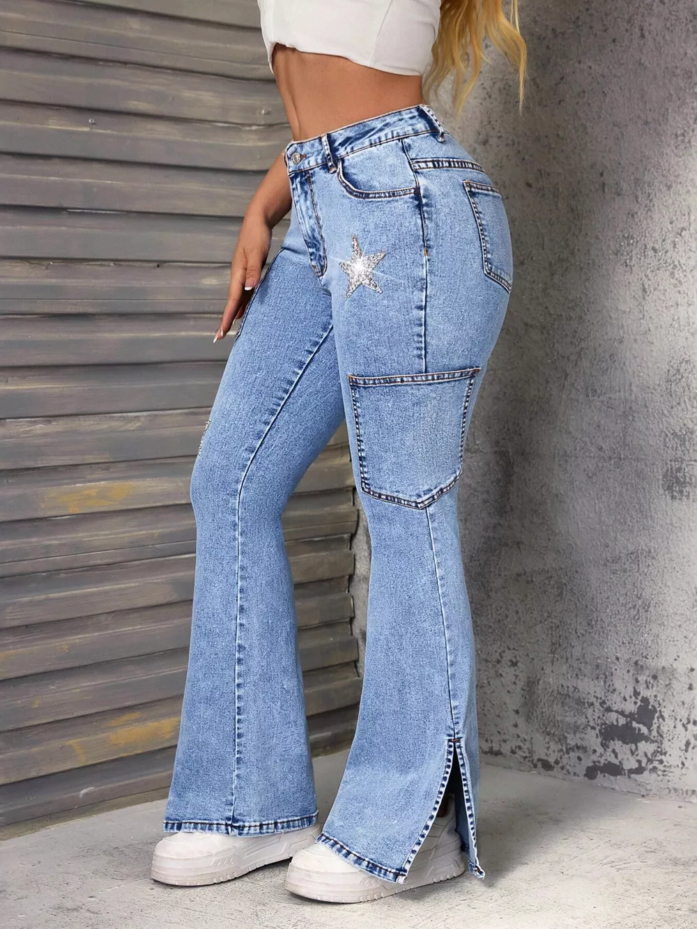 Slit Star Flare Leg Jeans, image 4