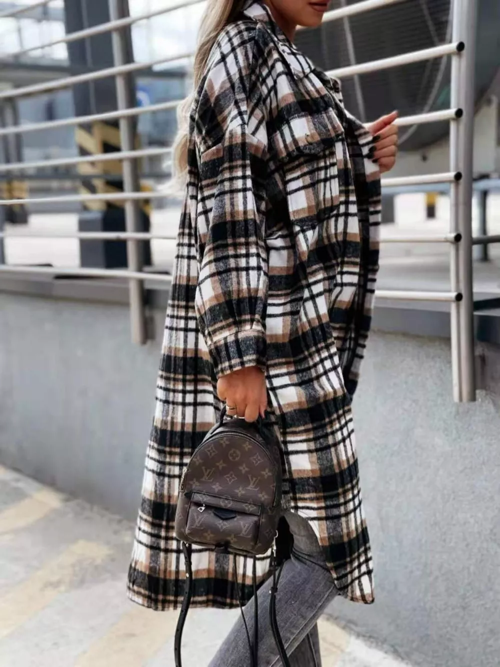 Plaid Button Up Longline Shacket, image 14