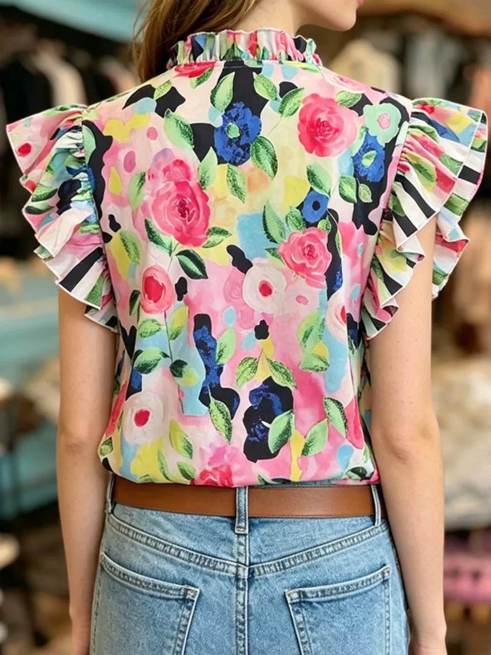 Printed Ruffle Sleeve Blouse, image 11