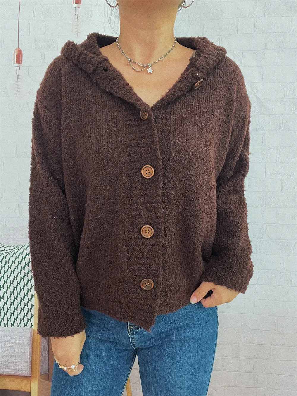 Cozy Button-Up Hooded Cardigan, image 14