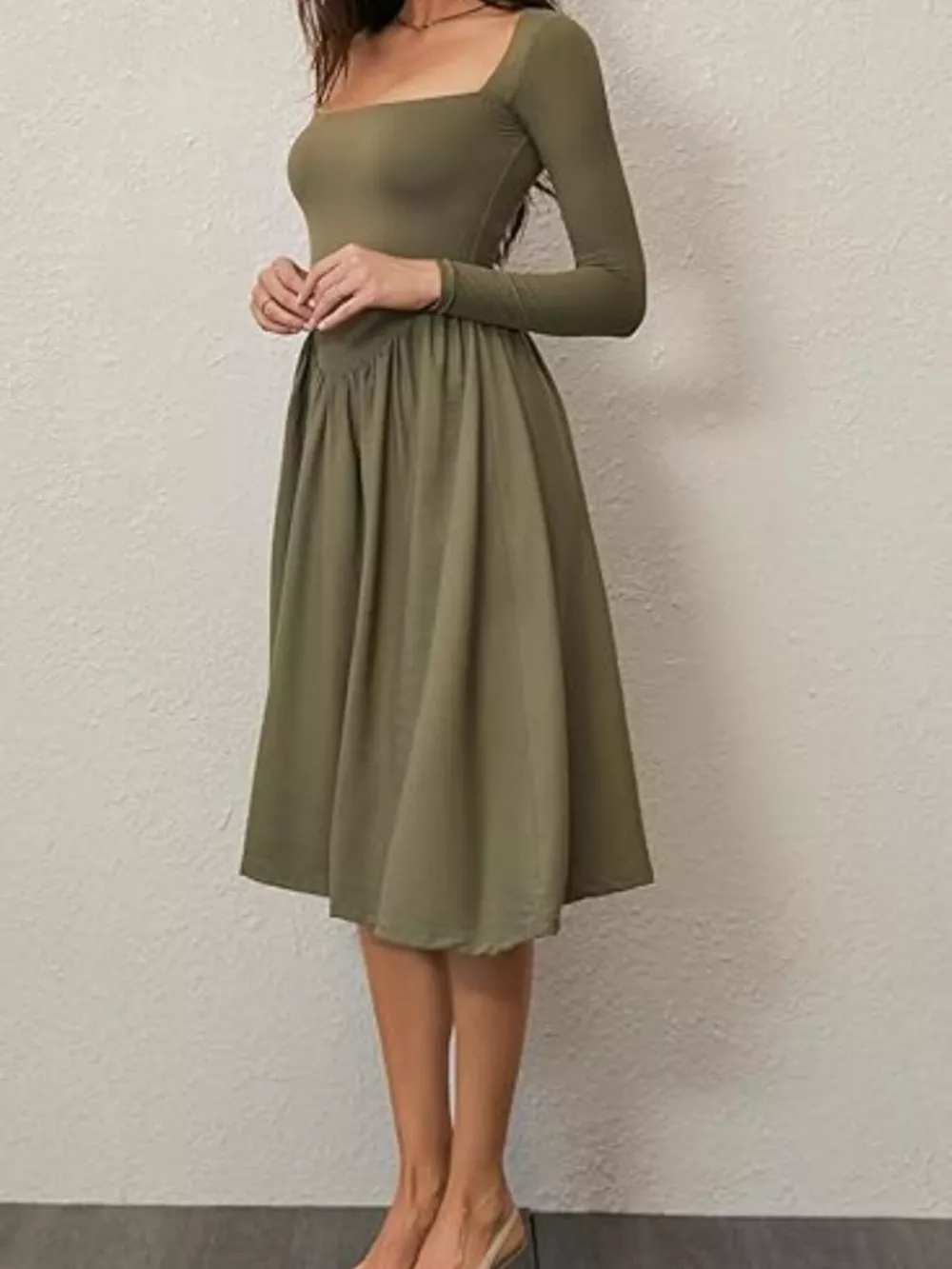 Square Neck Long Sleeve Midi Dress, image 16