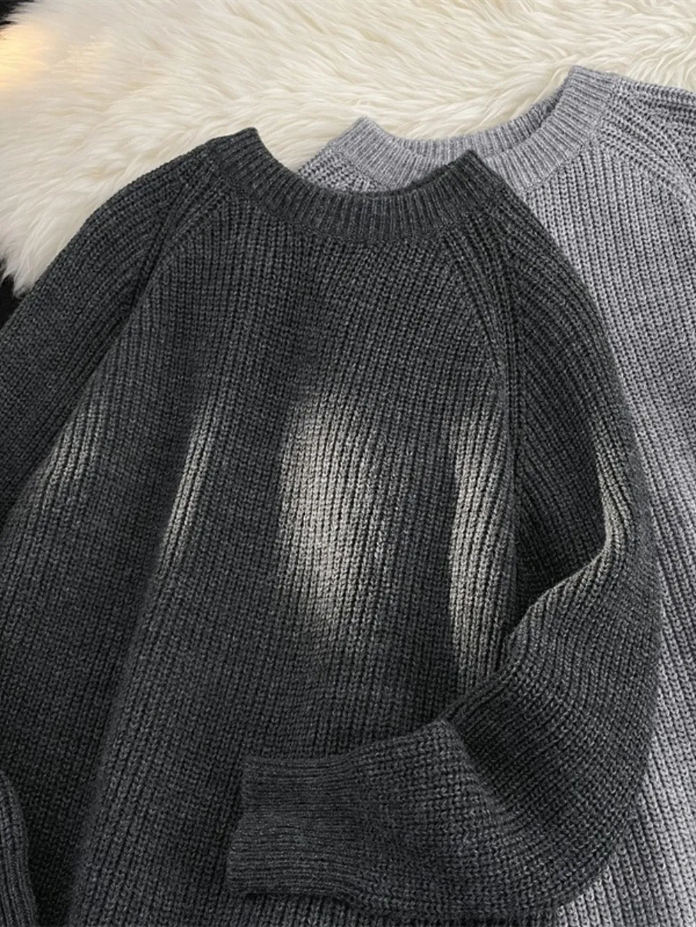 Men's Plus Size Round Neck Long Sleeve Sweater, image 2