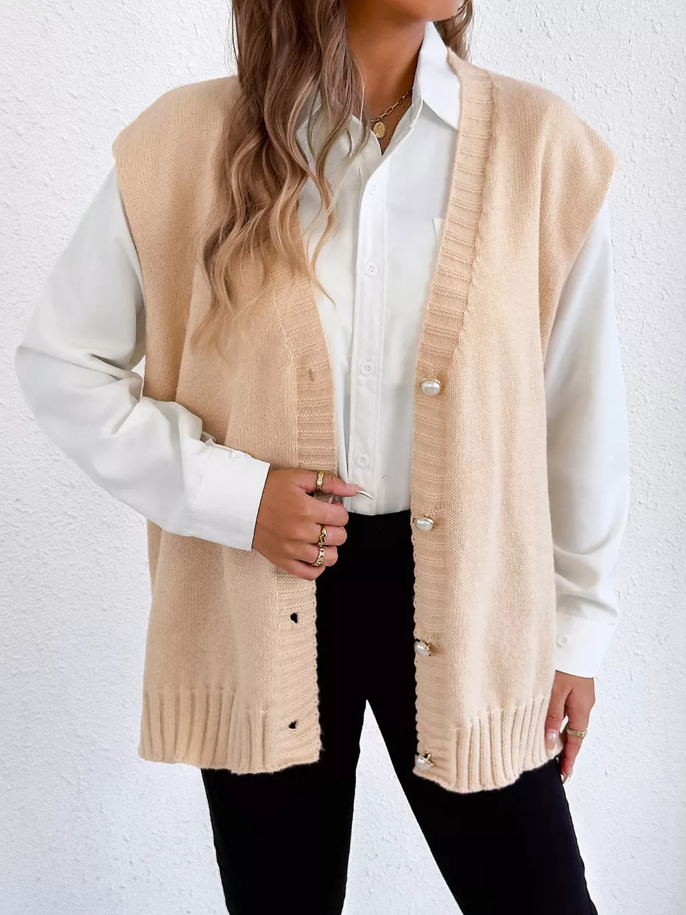 V-Neck Button-Front Knit Sweater Vest, image 5