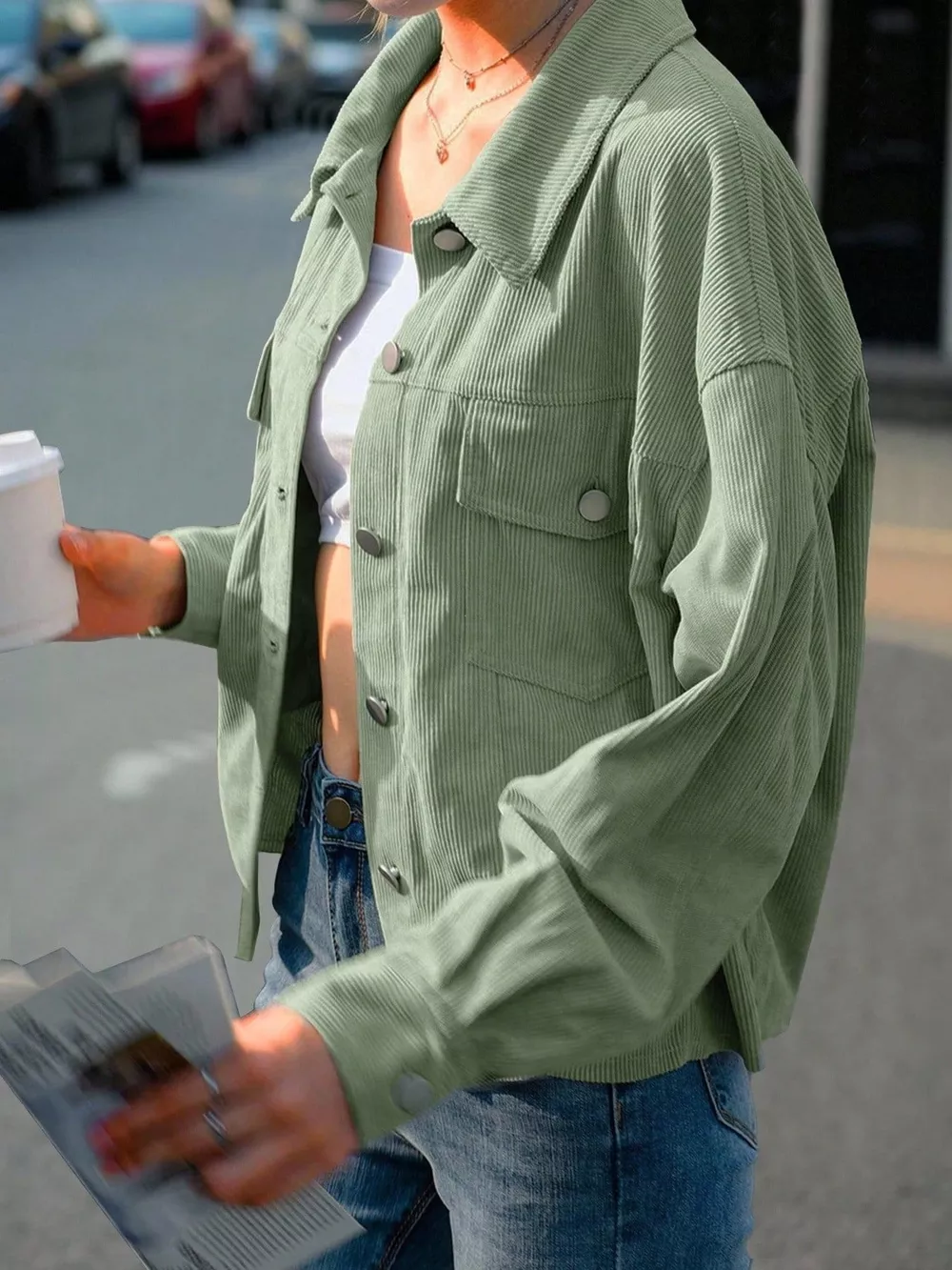 Corduroy Button-Down Shacket, image 12
