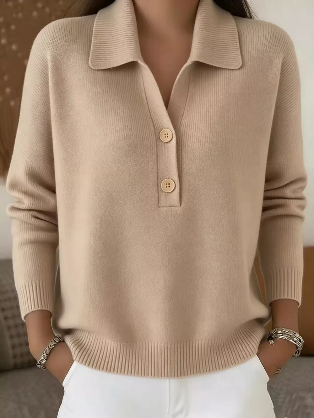 Full Size Button Detail Long Sleeve Sweater Plus Size, image 10