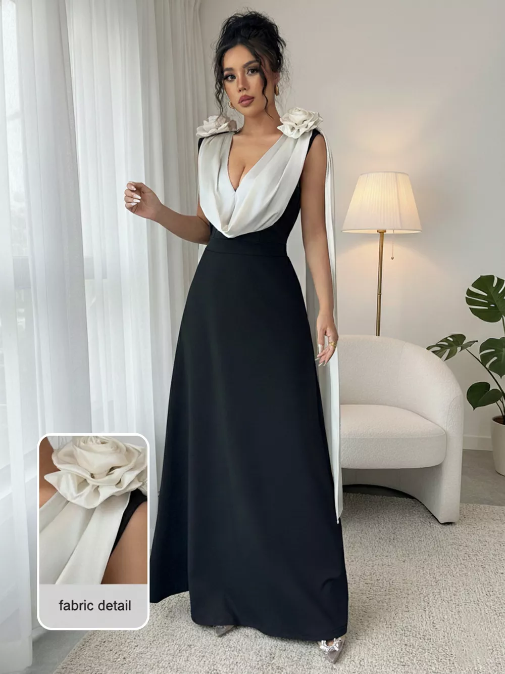 Floral Applique Two Tone Maxi Dress, image 5