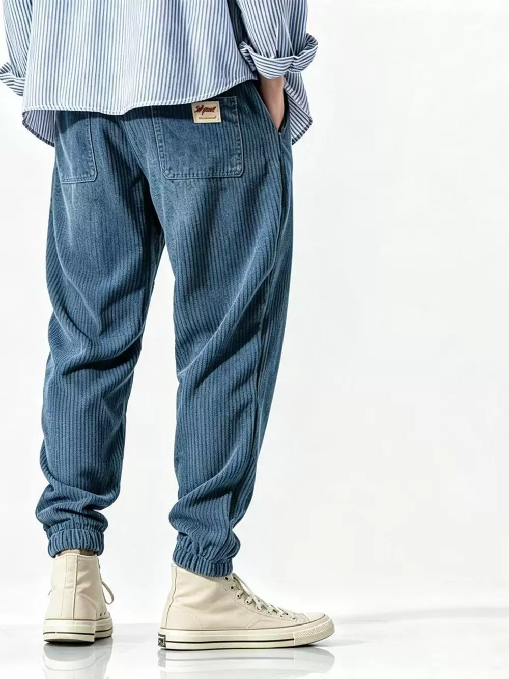 Men's Plus Size Corduroy Joggers with Elastic Cuffs