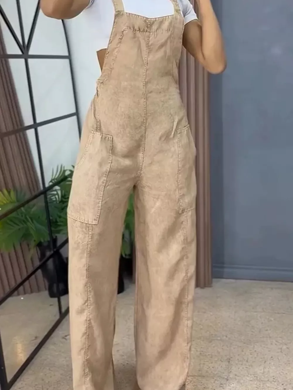 Full Size Vintage Wash Wide Leg Denim Overalls Plus Size, image 9