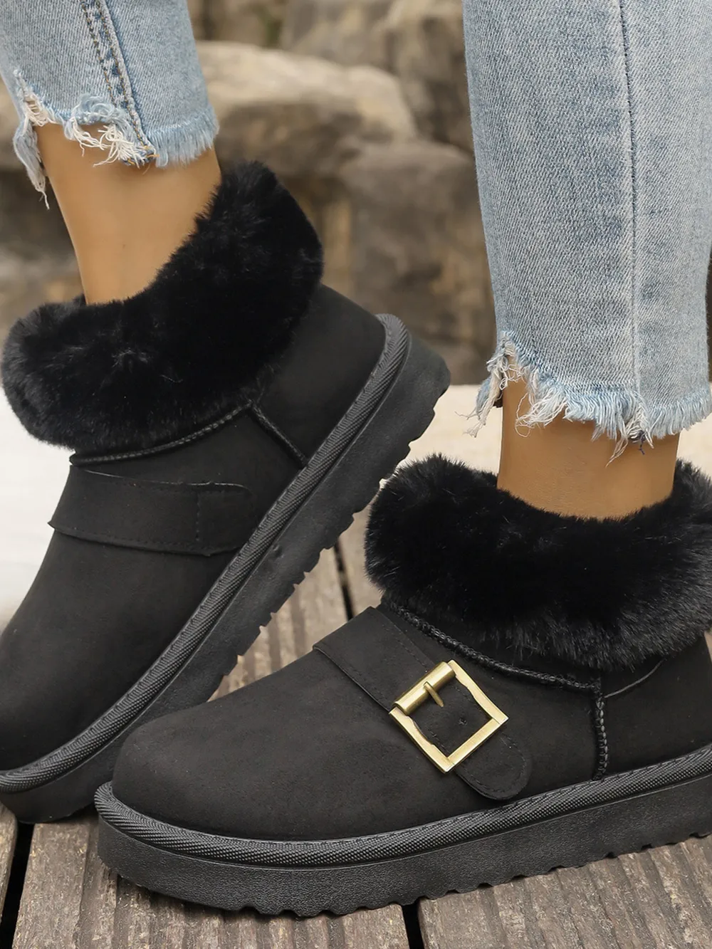 Fur-Lined Buckle Winter Ankle Boots, image 5