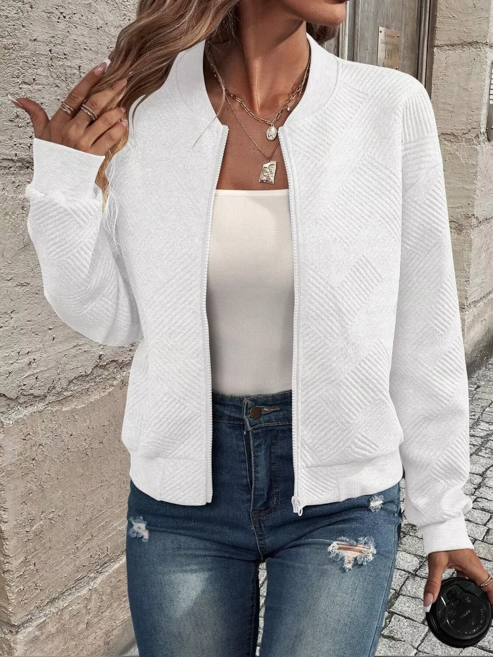 Zip-Up Textured Long Sleeve Jacket, image 30